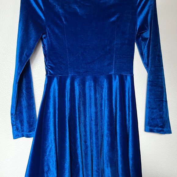 Electric Blue Velvet Mini Dress - Size M - Picture 4 of 6